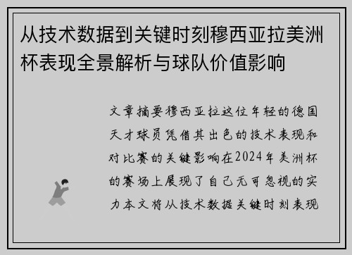 从技术数据到关键时刻穆西亚拉美洲杯表现全景解析与球队价值影响 从技术数据到关键时刻穆西亚拉美洲杯表现全景解析与球队价值影响